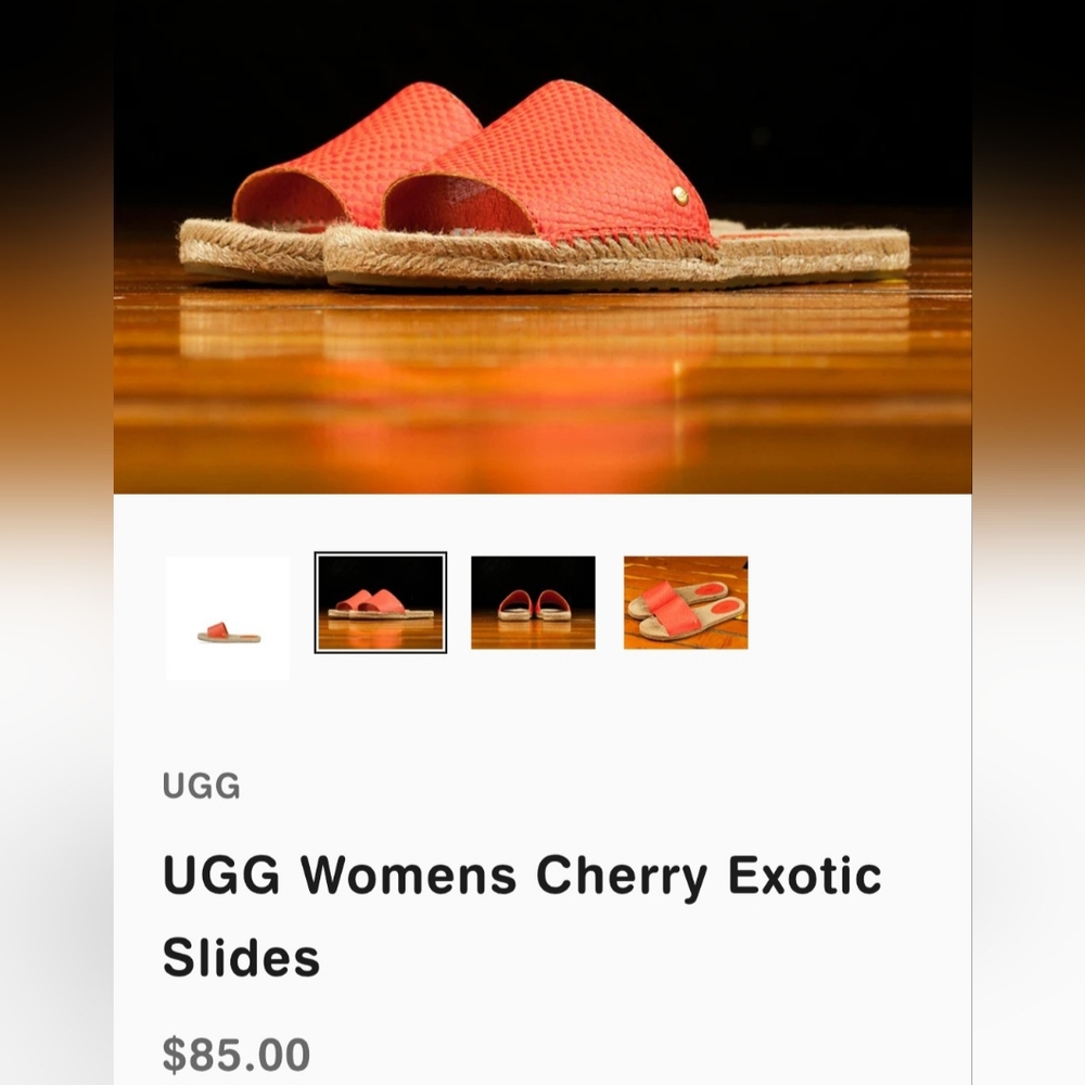 UGG Cherry Exotic Genuine Leather/Jute Espadrille Flat Slide Sandals Salmon 10 - Picture 2 of 16